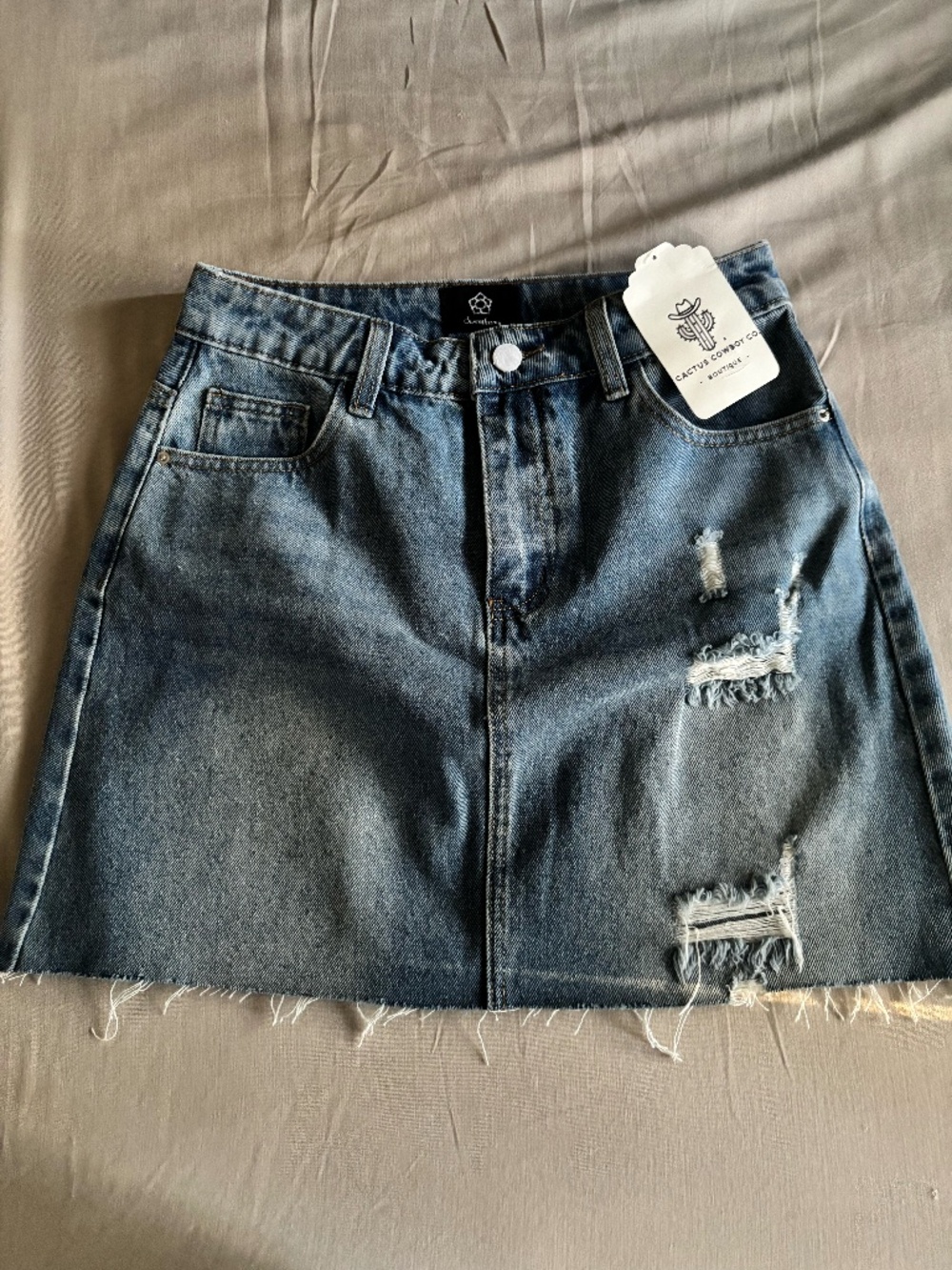 NWT Distressed Denim Mini Skirt Light Wash | Raw Hem Jean Skirt